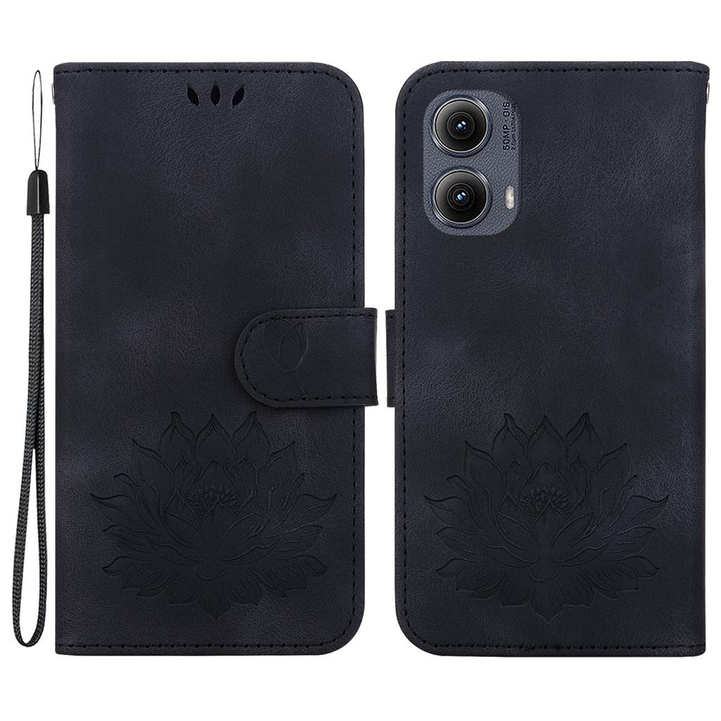 Für Motorola Edge (2024) 5G Brieftasche Handyhülle Lotus Prägung Leder Ständer Abdeckung