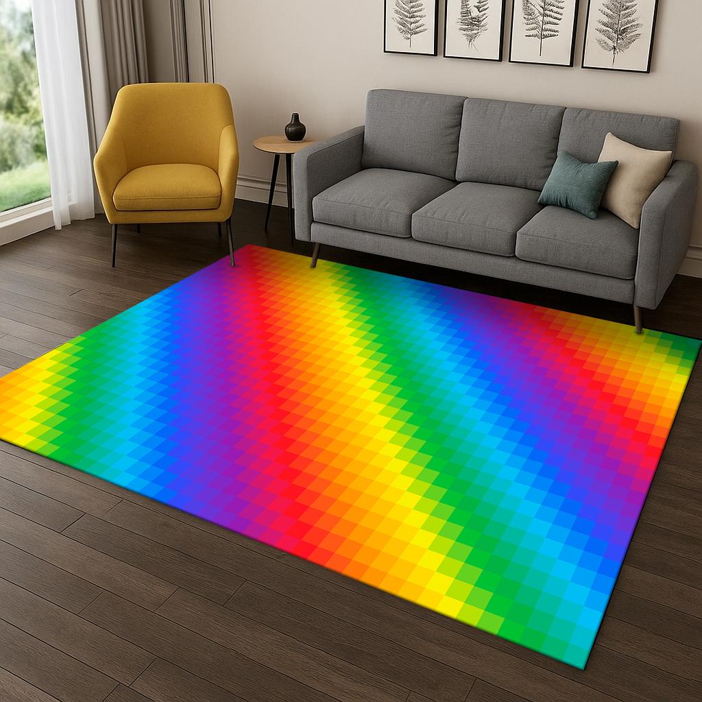 Colorful Rainbow Cartoon Carpet Rug for Home Playroom Bedroom Living Room Sofa Doormat Kitchen Decor,Kid Game Non-slip Floor Mat