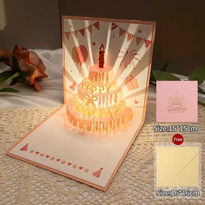 1/5Pcs Music Glowing Lighting Greeting Cards Birthday Blessing Postcard Handwritten Birthday Party Greeting Card