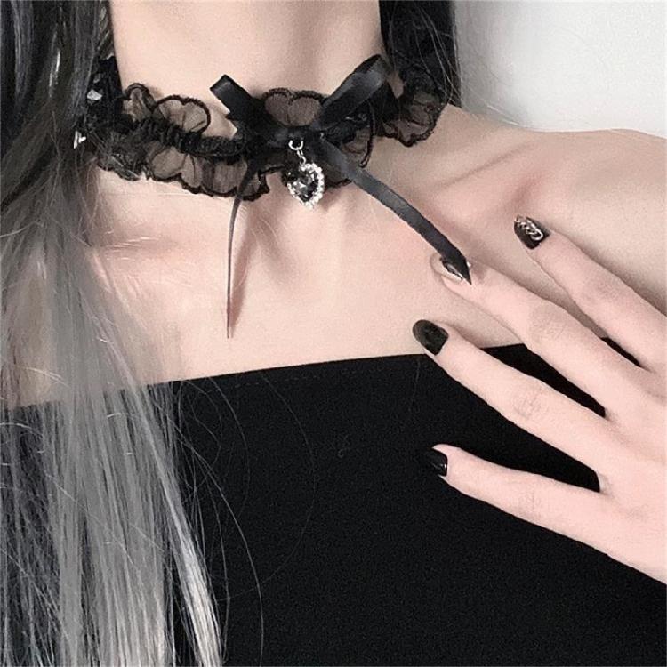 Bows Choker Lolit Choker Necklace Ribbon Choker Vintage Lace Choker Goth Choker
