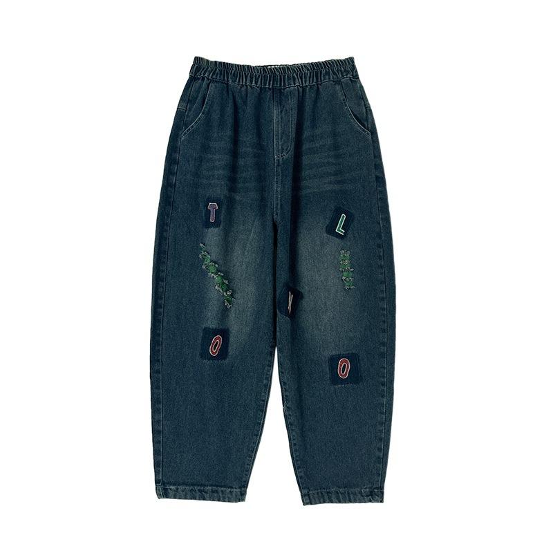 Literarische Stickerei Haremshose Jeans Frühling Locker Allround Schlankmachende Hose Karottenhose Damen