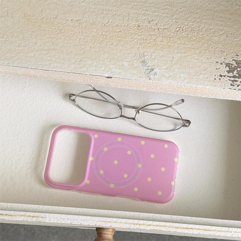 Runde Kante Magnetische Polka Dot iPhone 14/13 Hülle, Kompatibel mit Apple 17/16/15 PROMAX, Sturzsicheres Design.