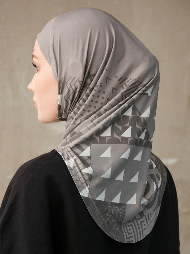 Sporty Muslim Inner Hijab Women Geometric Printing Pattern Instant Turban For Ladies Head Wrap Headband Header Model