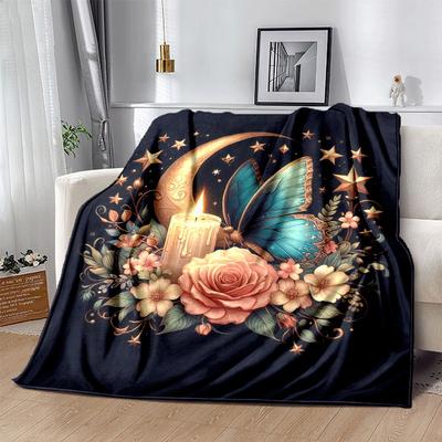 1pc Butterfly Printing Lightweight Flannel Blanket, Comfortable and Warm Blanket, for Camping Sofa Bed and Couch Office, Gift