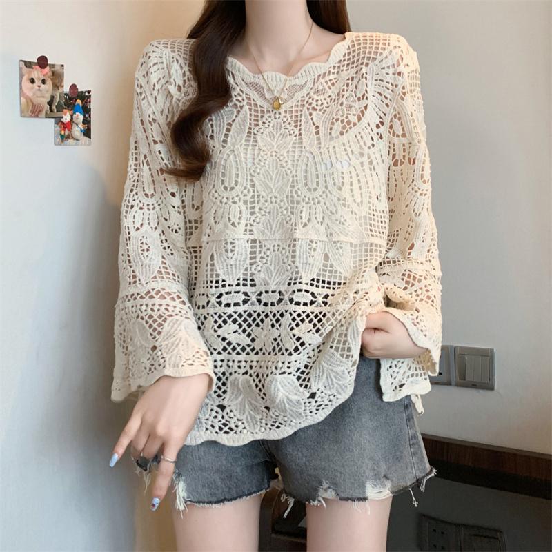 DIMANAF 2025 New Summer Basic Shirt Women Blouse Tops Tees Lace Loose White Short  Tees