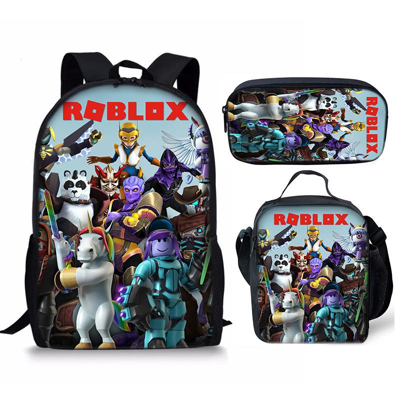 Roblox Student Backpack Lunch Bag Pencil Case Set 3 In 1 School Print Daypack for Kids Casual Bookbag