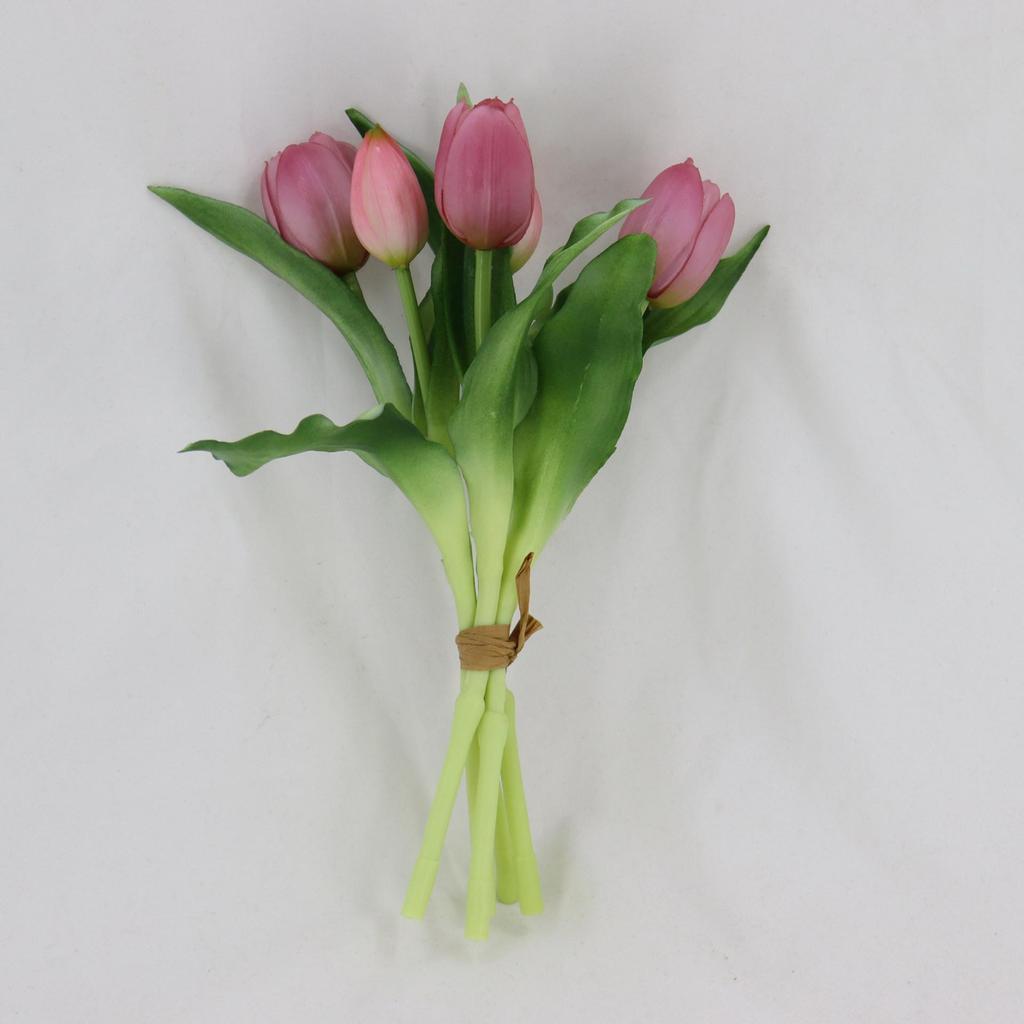 Latex Silicone Soft Rubber Tulip - 28CM Five-Headed Realistic Flower (3 Blooms, 2 Buds) Simulation Ornament