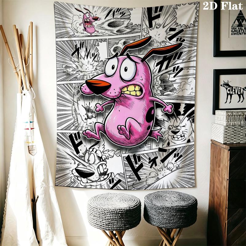 Courage the Cowardly Dog Wall Tapestry Aesthetic Wall Hanging Printed Fabric Blanket Decorative Tapestries for Bedroom Living Room Home Decor