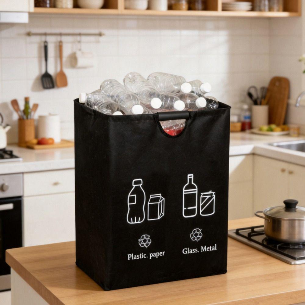 60L Empty Bottle Storage Basket Foldable with Handle Dirty Clothes Basket Large Capacity Categorized Storage Garbage Bin