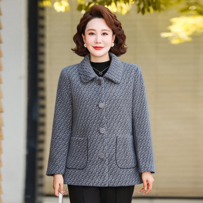 

Широкая миссис. Осенняя одежда Лацкан Шерстяной топ Женская одежда Шерстяная куртка Одежда 6XL [Recommended 160-82.5kg] синий