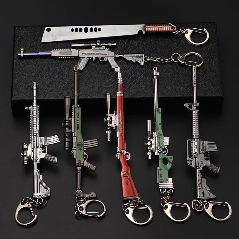 PUBG Peace Elite Chicken Dinner Anime Keychain Alloy Model Gun Toy Pendant