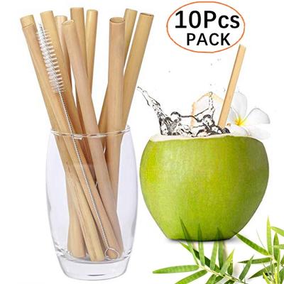 10Pcs/set 20cm Reusable Bamboo Straws Eco-friendly Bar Party Drinking Straw with Cleaning Brush Natural Bamboo Cocktail Straws
