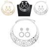 Fashion Solid Color Hollow Design Women Metal Necklace Collar Round Earring Set For Gift And Travel