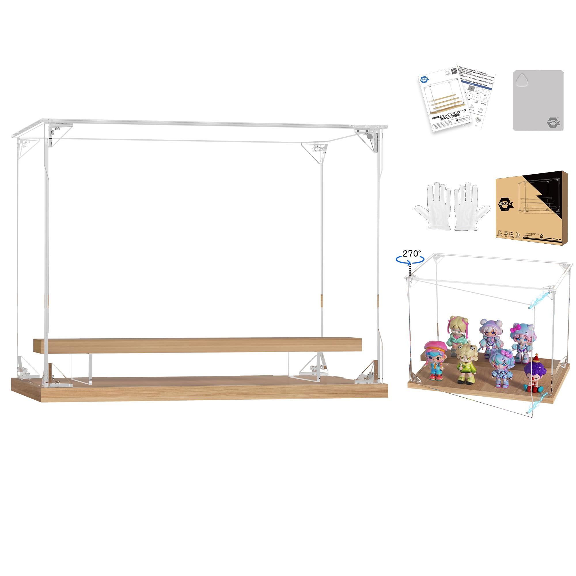 

KUKER Фигурка УФ Деревянная Многоярусная Витрина Магнитная Передняя Акриловая Коллекционная Витрина Прозрачная Морилка и Салфетка для Чистки в Комплекте Витрина 30 x 18 x 23 Кейс,