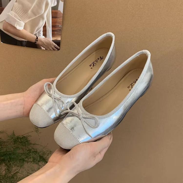 

Внутрішнє збільшення висоти ретро балетний стиль з неглибоким вирізом одинарні туфлі 2025 нові весна та літо бант французькі туфлі Мері Джейн жіночі 40 срібний