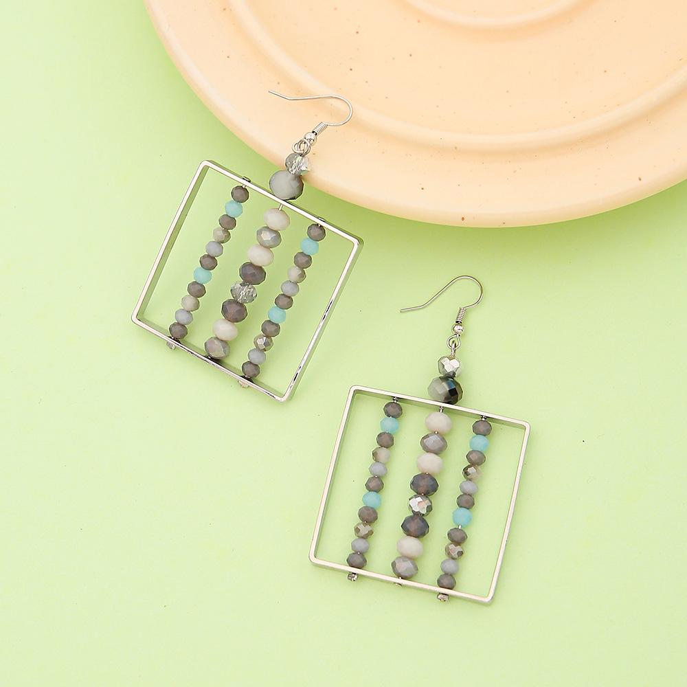 

Exaggerated Personality Square Hollow Glass Color Block Women s Beaded Earrings
