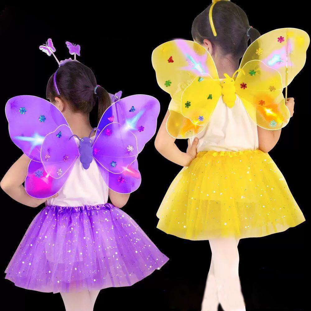 Luminous Wings Flashing Butterfly Skirt Lights Suit Led Children Costume Props Girls Skirts Angel 2-8Year Easter Valentines Day