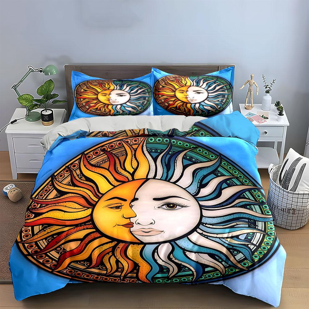 Sun and Moon Themed Decor Set kid's and adults' bedroom decor, Exquisite three-piece bedding set gift