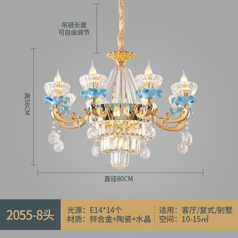 Luxury Living Room Chandelier French Crystal Living Room Light Modern Villa Dining Room Bedroom Ceramic Pendant Lights