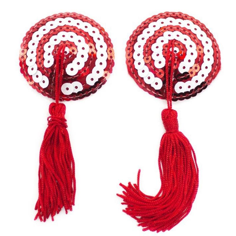 Women Sequins Tassels Nipple Cover Reusable Adhesive Pasties Breast Cover Lace Sticky Bra Chest Pad Lingerie Accessories