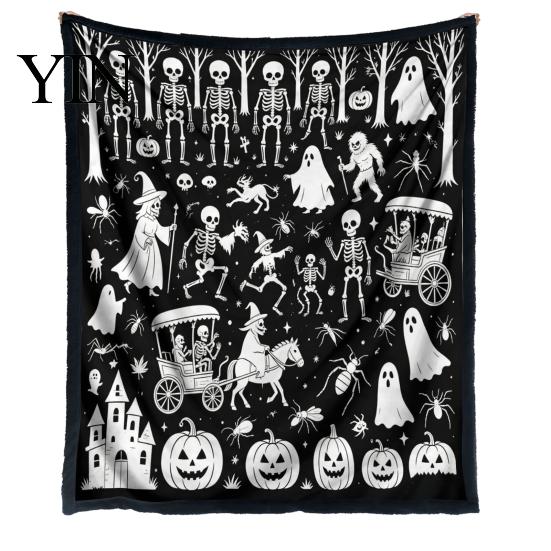 Personalisierbare Samt-Kunstdecke Halloween DIY Maldecke, Überwurf mit Geistermustern, Waschen Sie Ihre eigene gemütliche Decke zum Ausmalen für Erwachsene und Kinder,