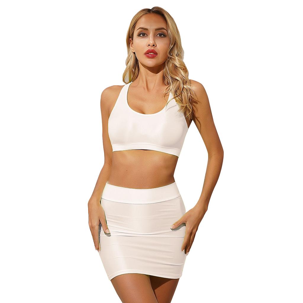 Lässiges 2-teiliges ärmelloses Crop-Top für Damen mit figurbetontem Rock-Set