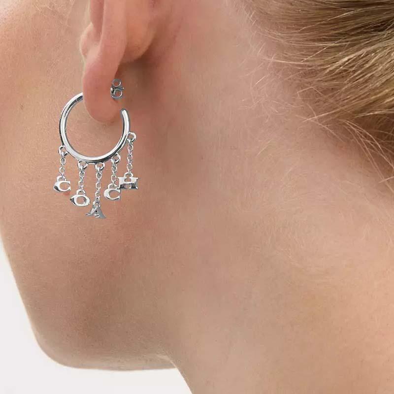 COACH Charm Hoop Brass Plated Earrings Women's Silver