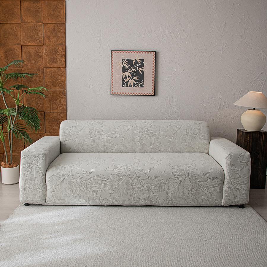 Botanical Leaf Jacquard Sofa Cover Soft Polar Fleece Stretchy Durable Pet Proof Fabric Easy Care Machine Washable For Year Round