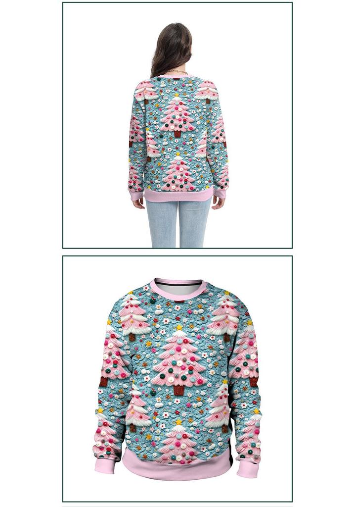 Christmas Couple Sweatshirt: Pink Tree & Red Santa 3D Print