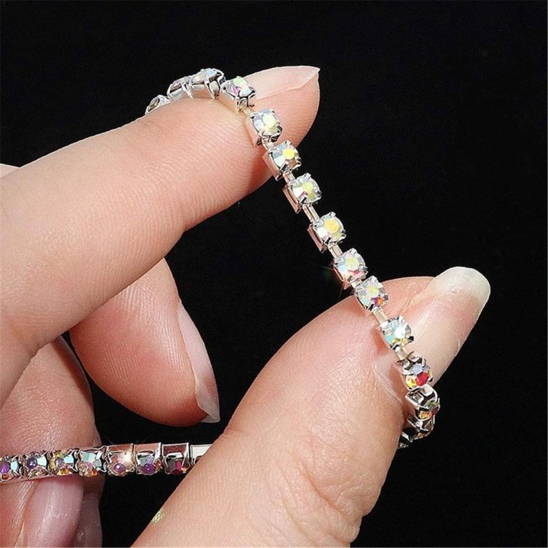 9 Pieces Multicolor Zirconia Elastic Bracelet Set Fashionable Stretch Rhinestones Handchain Jewelry for Women Girls