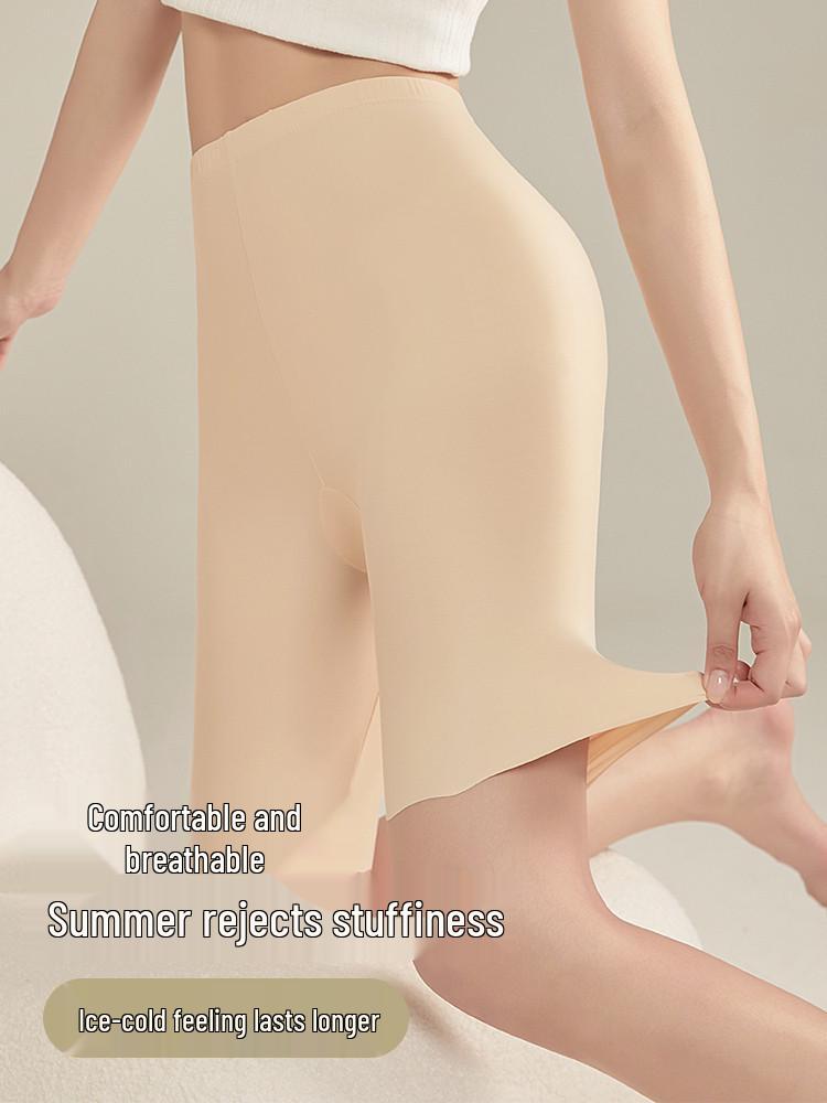 Women's Ice Silk Seamless Safety Shorts, Summer, Cotton Crotch, Anti-Exposure, Non-Rolling Hem, Thin, Plus Size