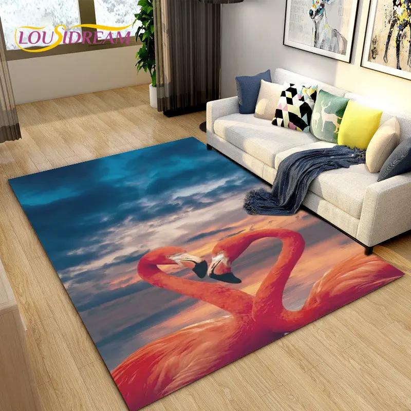 Tapete criativo nórdico 3D Flamingo Bird Area, tapete para sala de estar, quarto, sofá, cozinha, banheiro, capacho, tapete antiderrapante