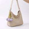 Leather Like Keychain Pendant Gold Tone Flower Keyring Elegant Bag Charm  Gift Accessory