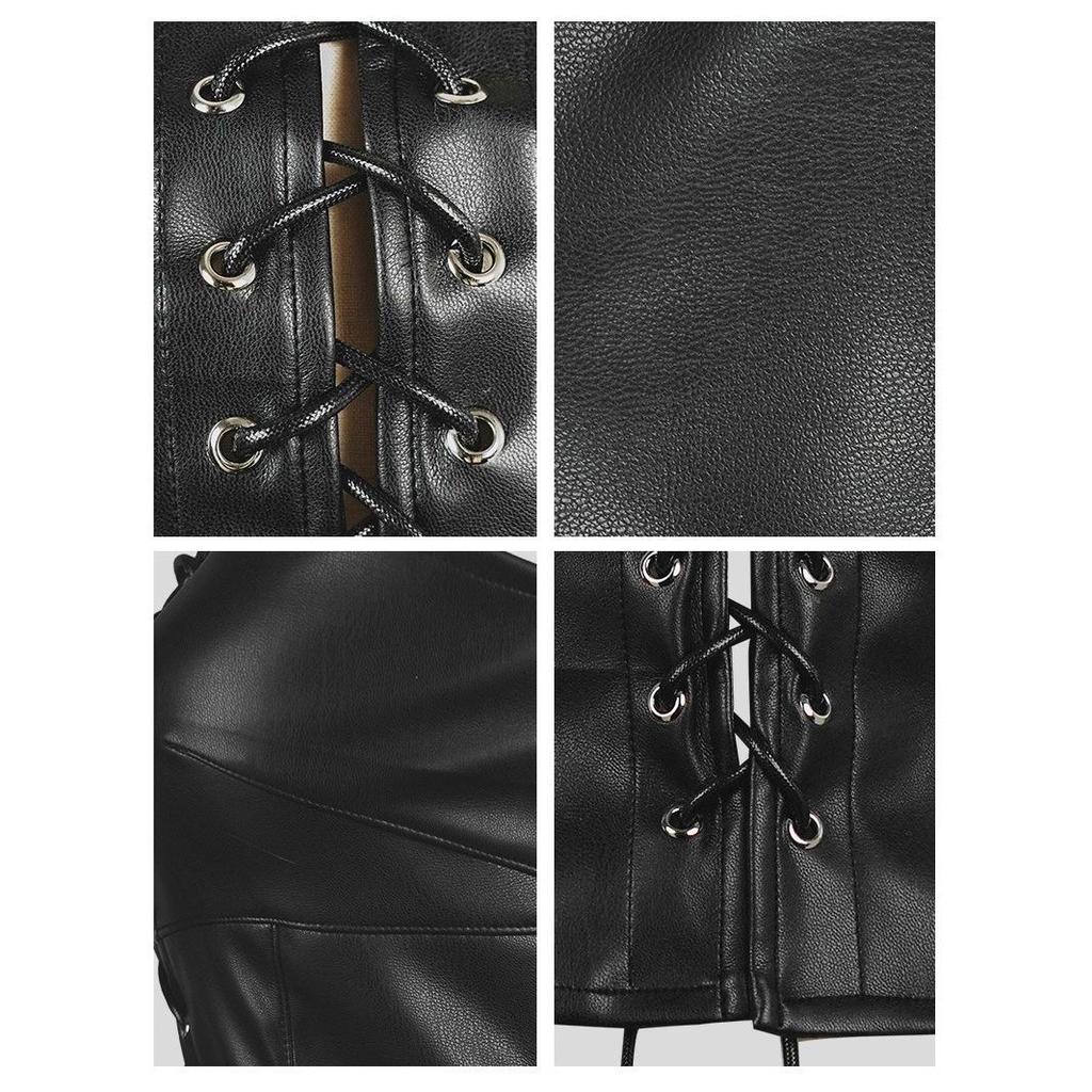 European & American PU Leather Retro Lace-Up Bandeau Crop Top for Women - Sexy, Short, Tight-Fitting, Beautiful Back, Customizable, Outdoor Wear.