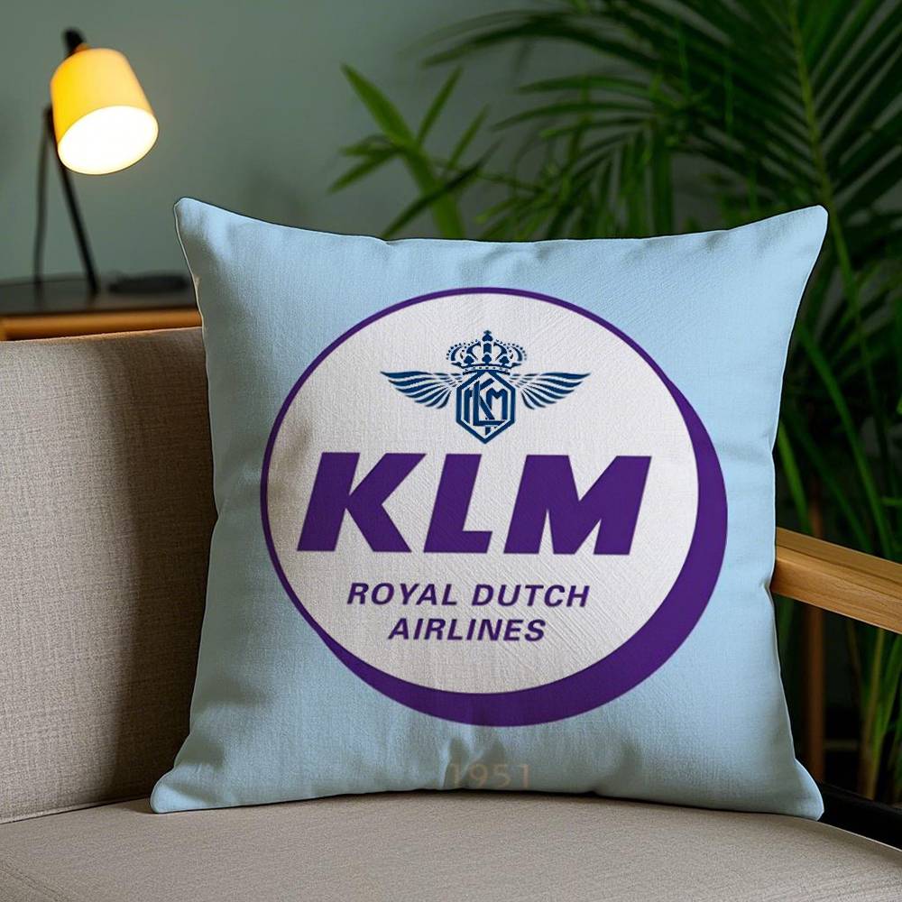 Netherlands K-Klm R-Royal Dutch Airlines Pillow Case Home Dorm Chair Back Short Plush Double-sided Printing Office Cushion Cover