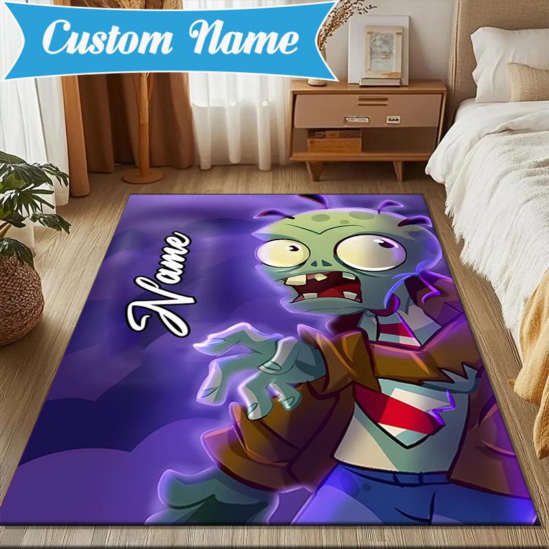 Custom Name Zombies Invasion Galactic Heroes Rug for Living Room, Game Rooms, Office, Bedroom, Floor Mat Playful Design, fan gifts Christmas decor