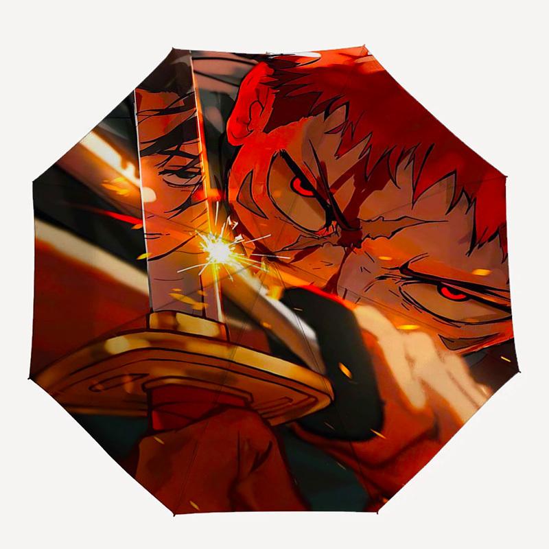 1pc Kamado Tanjiro's Demon Slayer Sword Automatic Opening Closing Umbrella with Portable Tri-Fold Design, 8-Bone Iron Frame, Outdoor, Perfect Gift for