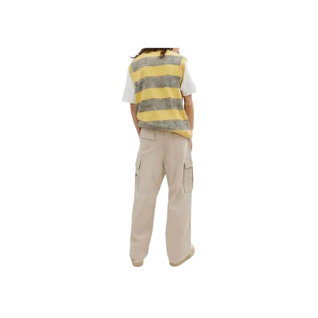 Coach Solid Color Pocket Mid Waist Button Cargo Pants Women Pants Khaki CN461-KHA