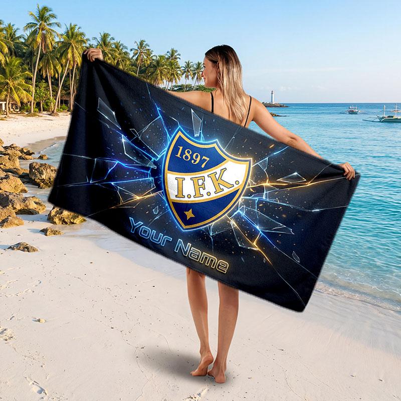 ifk göteborg Custom Beach Towel, Personalized Name Text Print, Football Logo Soft Quick‑Dry Towel Holiday Gift