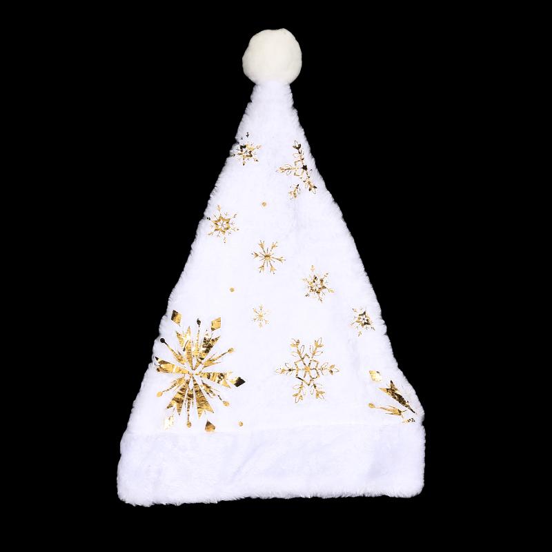 New Christmas Hat Hot Stamping Star Snowflake Plush Hat   Christmas White Faux Rabbit Fur Plush Party Decoration Accessories