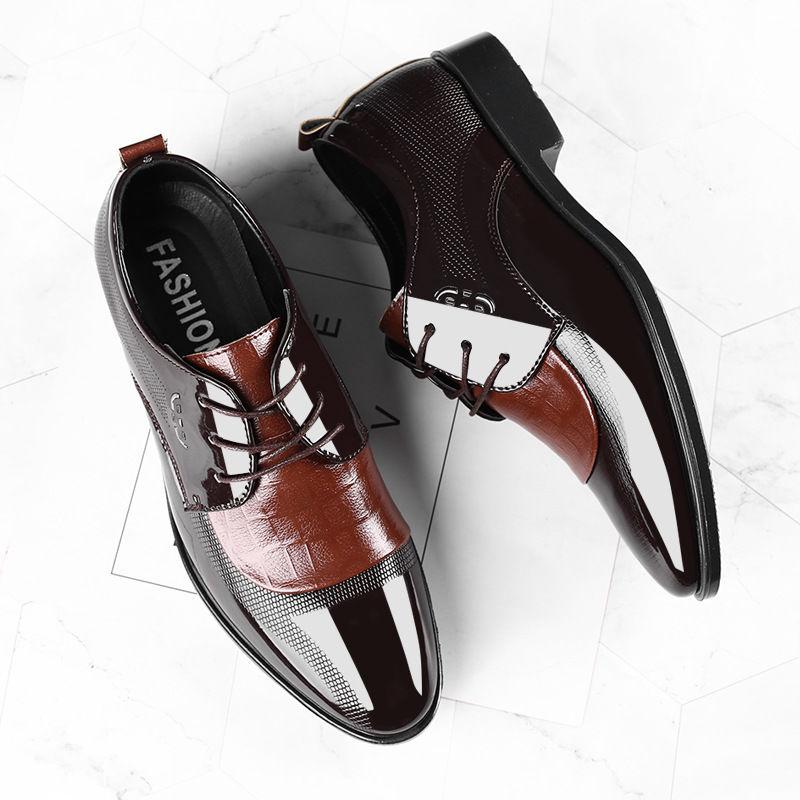 Brown Patent Leather Pointed Toe Social Shoe for Men Bright Upper Black Suit Trend Dress Shoes Man Official New Gentleman