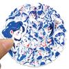 50-Piece Original Blue Line Art Girl Cartoon Stickers - Waterproof Decals for Phone Cases, Guitars, Helmets & Water Cups