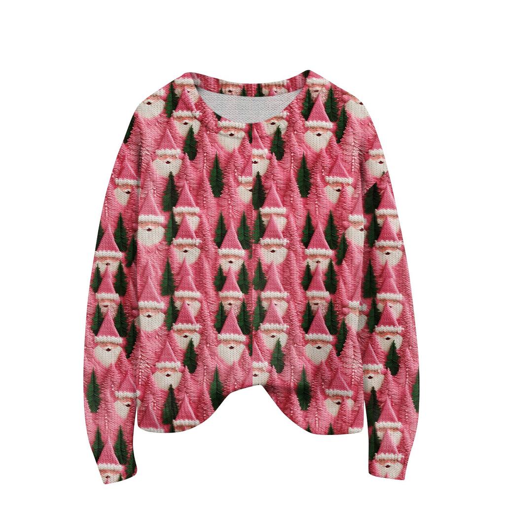Damen Weihnachtspullover Niedlicher Lustiger Weihnachtspullover Herbst und Winter Langarm Strickpullover