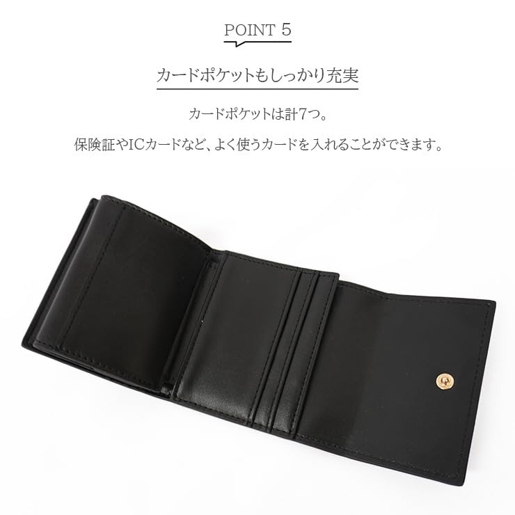 Reborn Company, Inc. Women's Tri-fold Wallet, Compact Mini Wallet with Ribbon and Box Coin (Black)