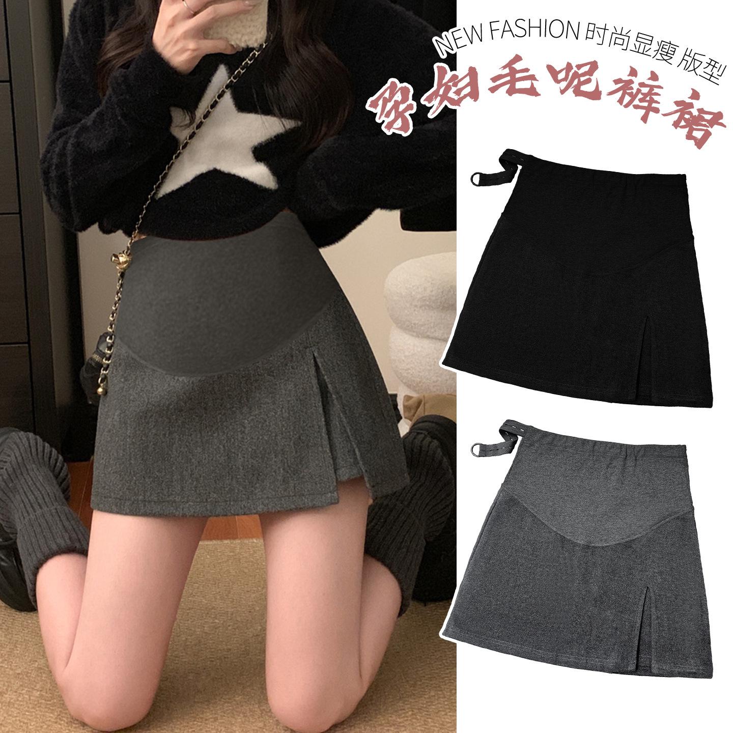 Maternity Wool A-line Grey Skirt with Supportive Waistband - Versatile for Spring, Autumn, and Winter 2XL
