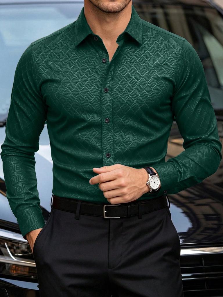 Fashion Stylish Men's Long-Sleeve Shirt with Scroll Pattern