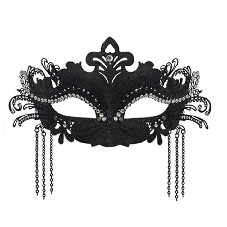 

Luxurious Beaded Half Face Mask Practical Metal Plastic Blend Costume Prop For Masquerades Theater Art чорний