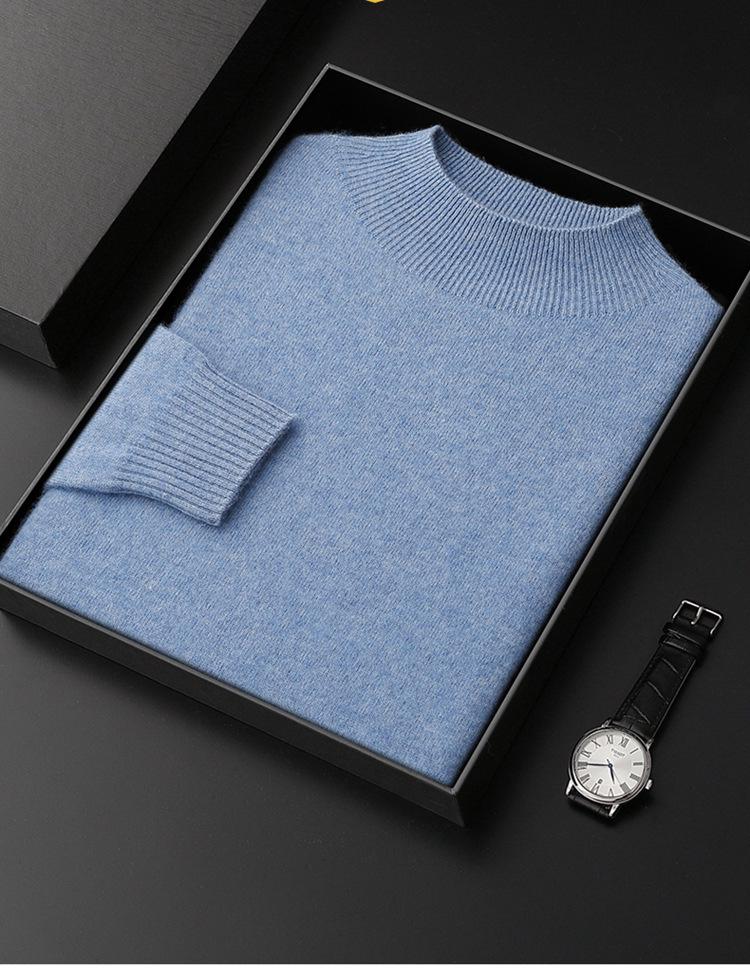 Men's Casual Cashmere Sweater: Half-High Neck, Thin, Long-Sleeved, Fuzzy, Loose Fit for Autumn and Winter
