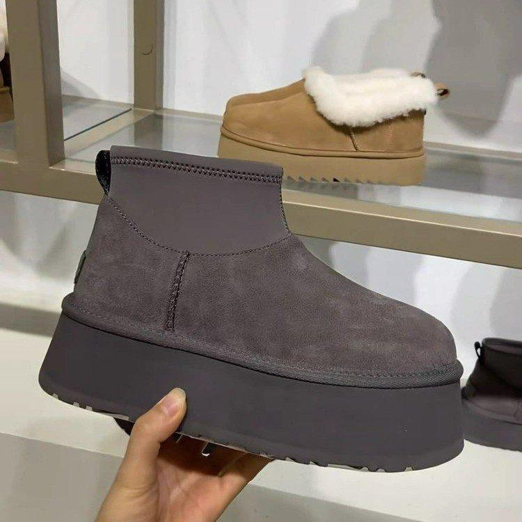 [Ediție Piele de Vacă] Picior de Pasăre Talpă Groasă~ Călduroși Micuți Glezna Scurtă Talpă Groasă Lână de Oaie Cizme Dip Cizme Scurte de Zăpadă de Iarnă pentru Femei