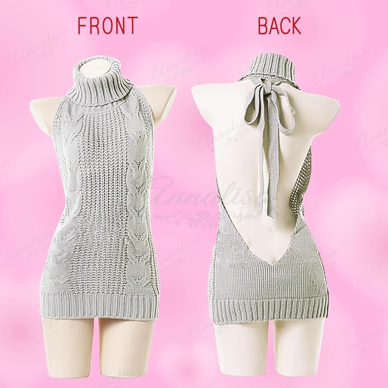 [Annalisa] The Sweater That Kills Virginity First Generation Cosplay Sexy Free Size Knit Dress Lingerie Baby Doll Costume One Piece Joke Goods (red)
